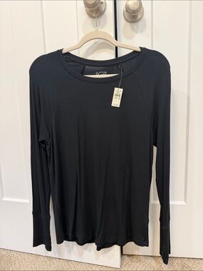 aerie Black Ribbed Long Sleeve Crew